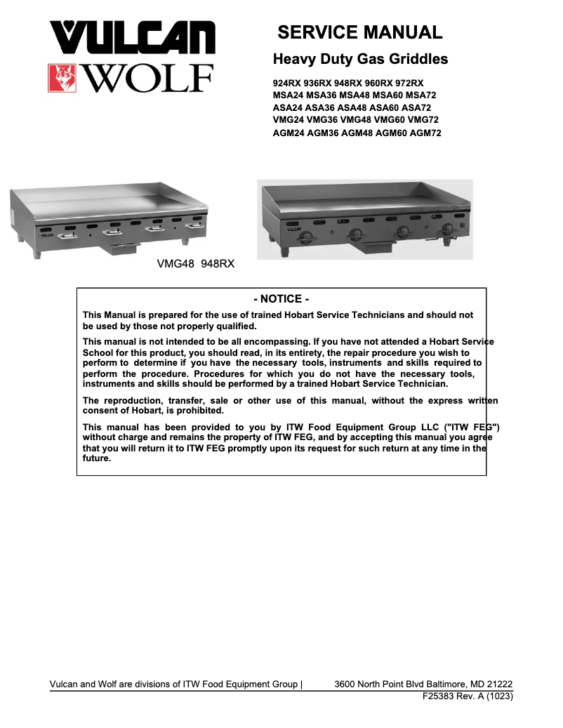Page 1 de la notice Manuel utilisateur Vulcan VMG36