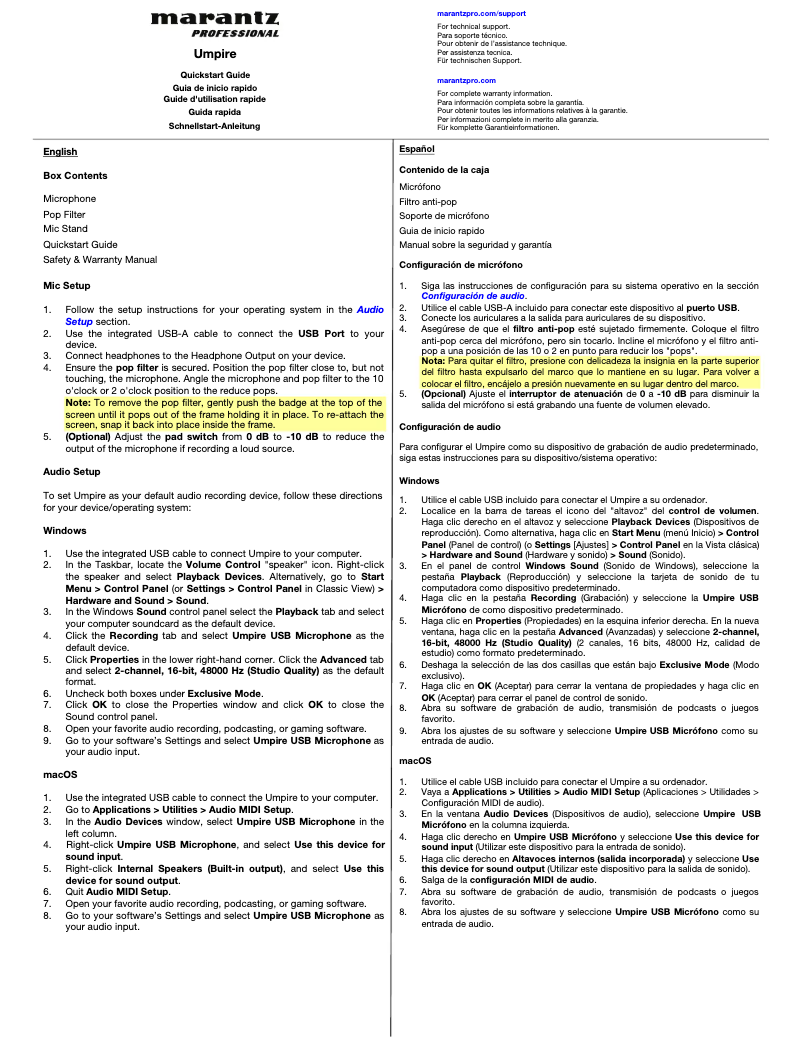 Image de la première page du manuel de l'appareil Umpire