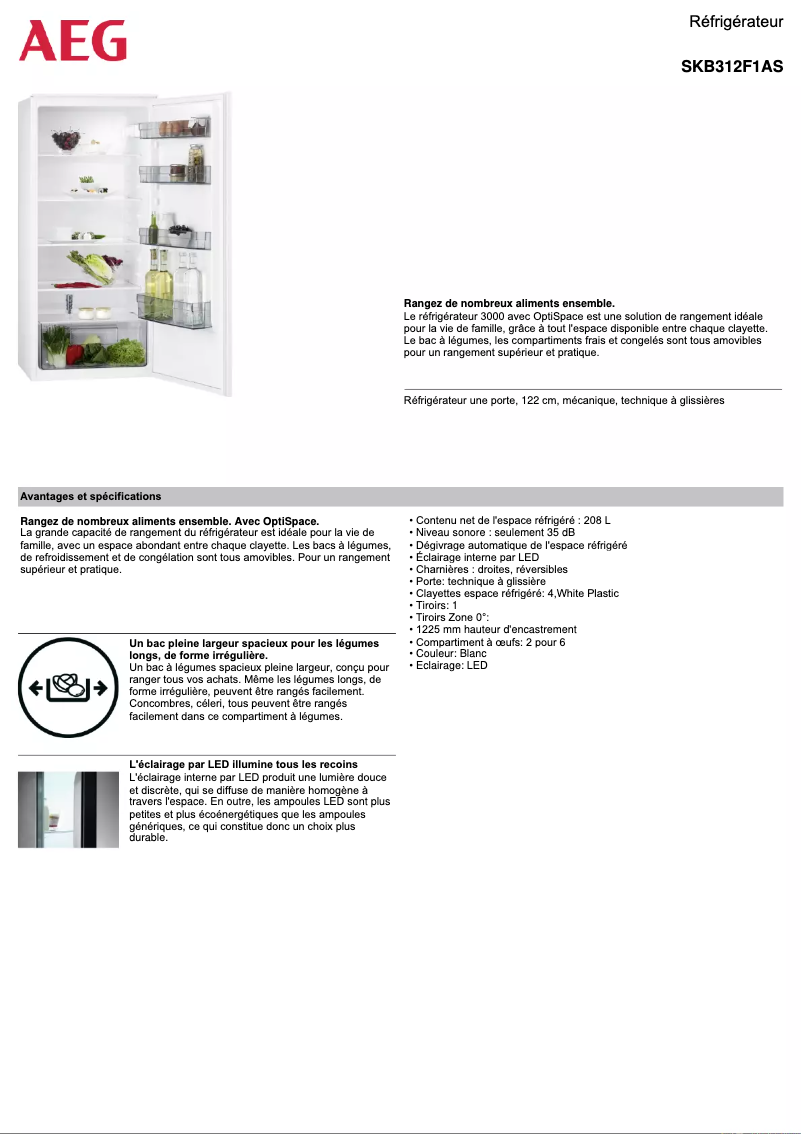 Page n°1 - Fiche technique AEG SKB312F1AS