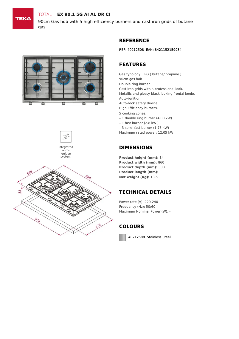 Page n°1 - Fiche technique Teka EX 90.1 5G AI AL DR