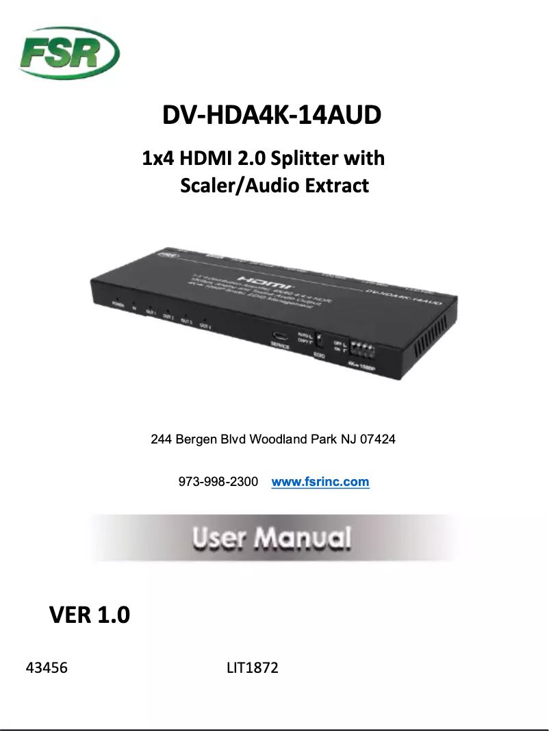 Image de la première page du manuel de l'appareil DV-HDA4K-14AUD