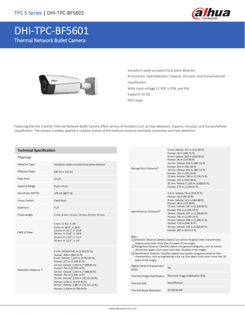 Page n°1 - Fiche technique Dahua Technology TPC-BF5601-S2