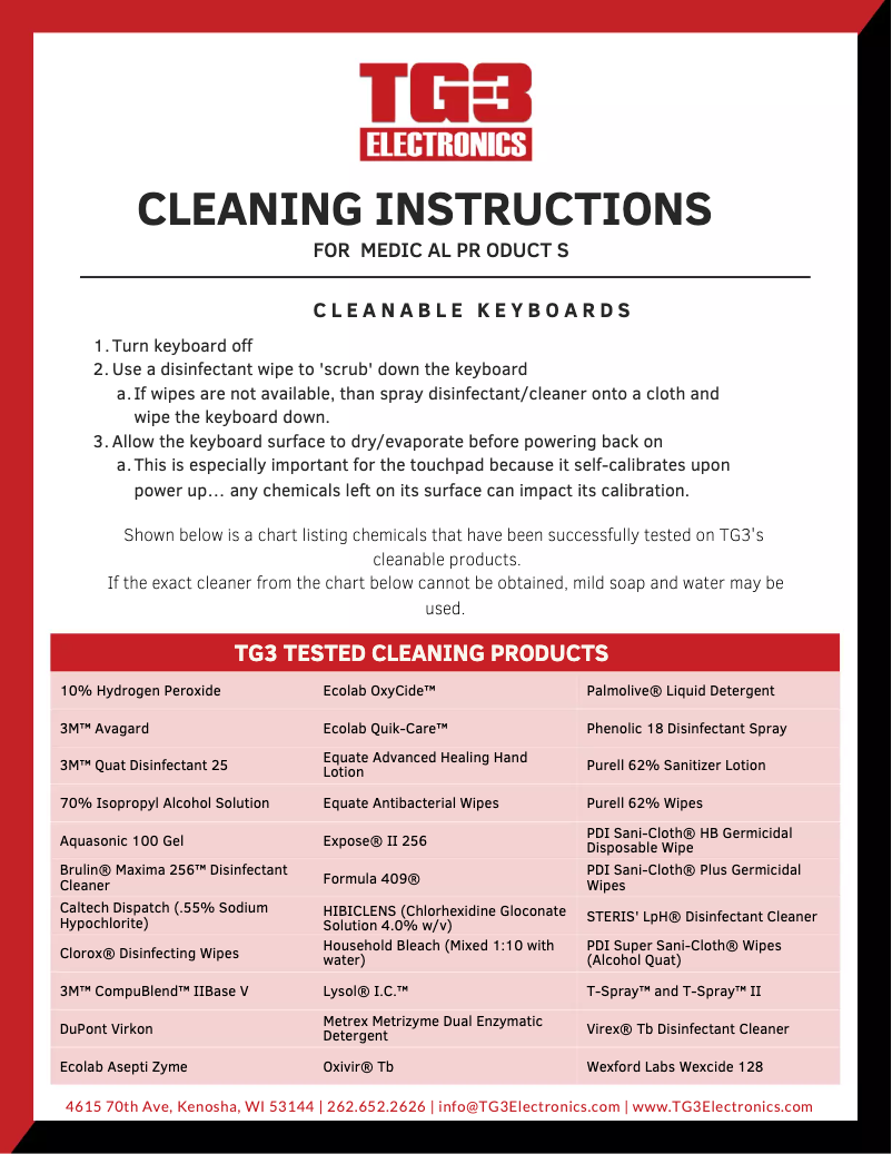 Page n°1 - Manuel utilisateur TG3 Electronics Medical Keyboard