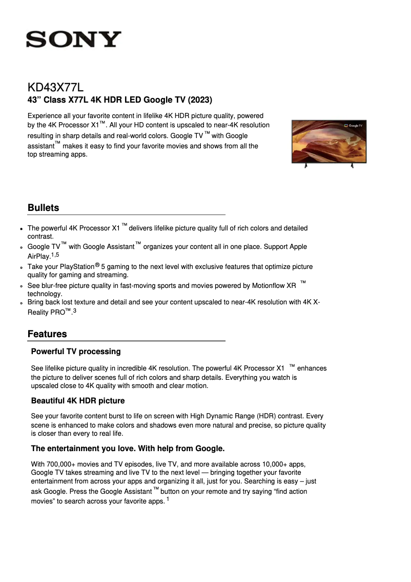 Image de la première page du manuel de l'appareil KD-55X77L
