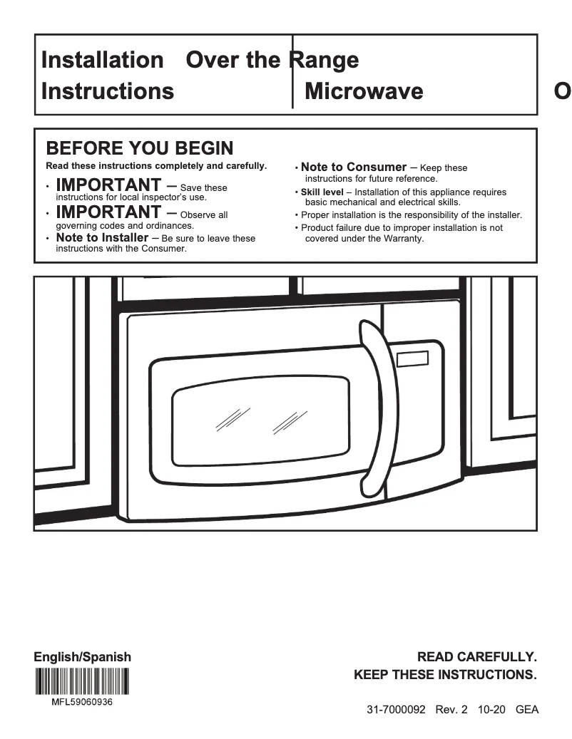 Page 1 de la notice Guide d'installation GE CVM517P4RW2