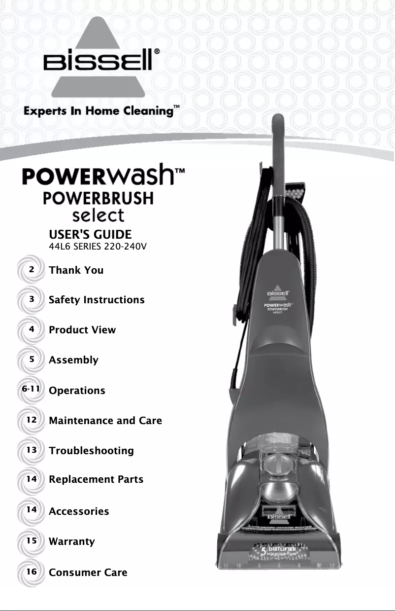 Page 1 de la notice Manuel utilisateur Bissell PowerWash PowerBrush Select 44L6F