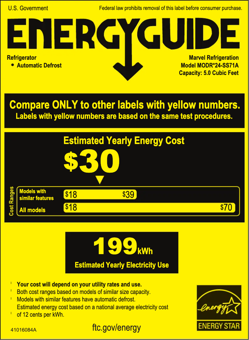 Page 1 de la notice Label énergétique Marvel MODR224SS71A