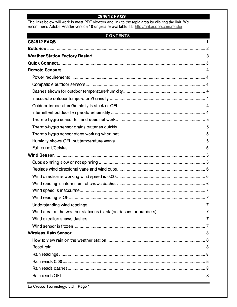 Page n°1 - FAQ La Crosse Technology C84612