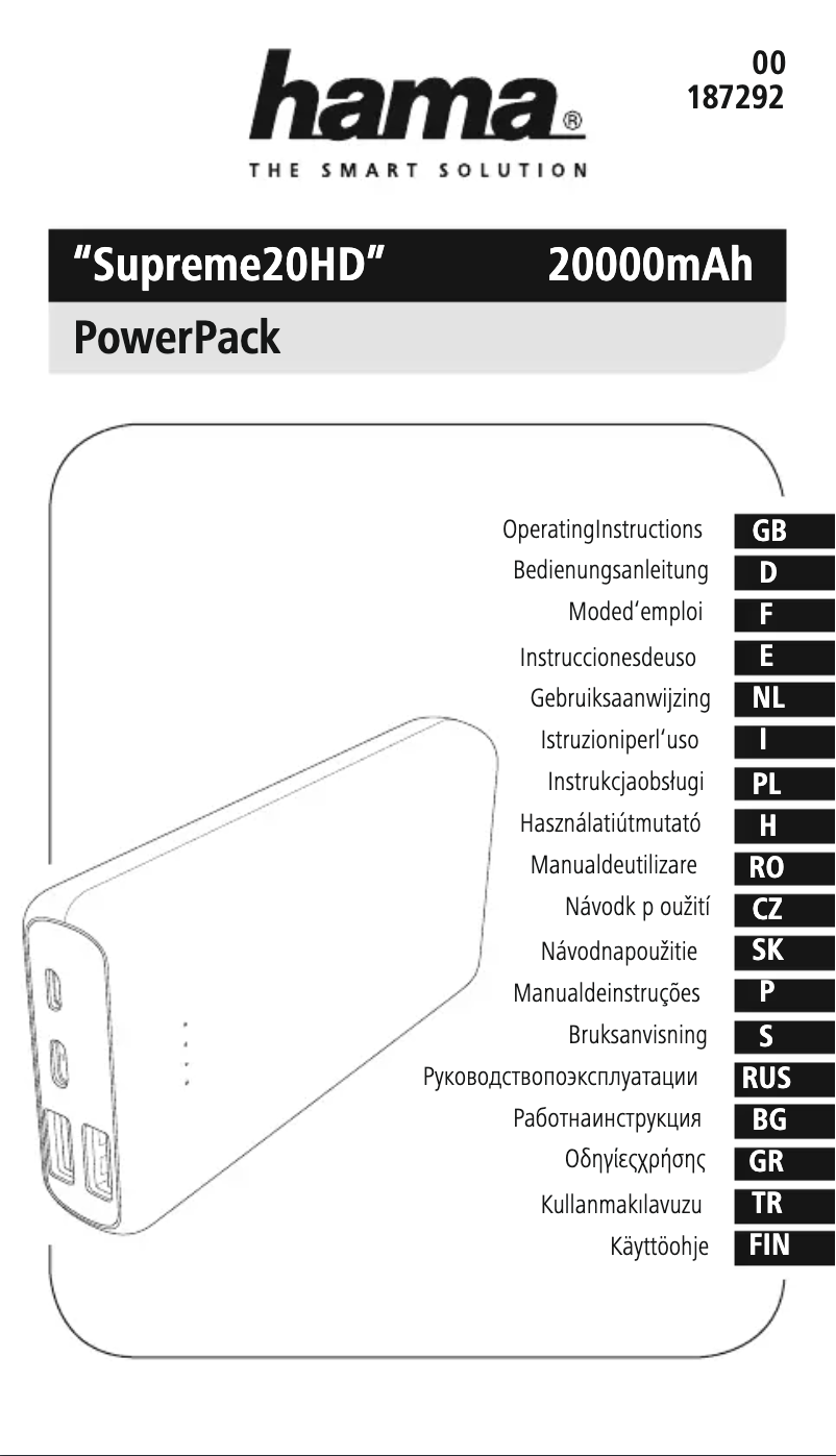 Page n°1 - Manuel utilisateur Hama Supreme 20HD 00187292