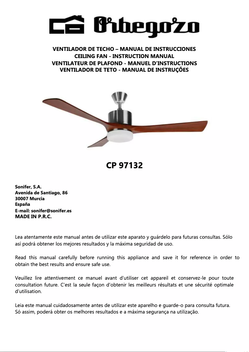 Page n°1 - Manuel utilisateur Orbegozo CP 97132