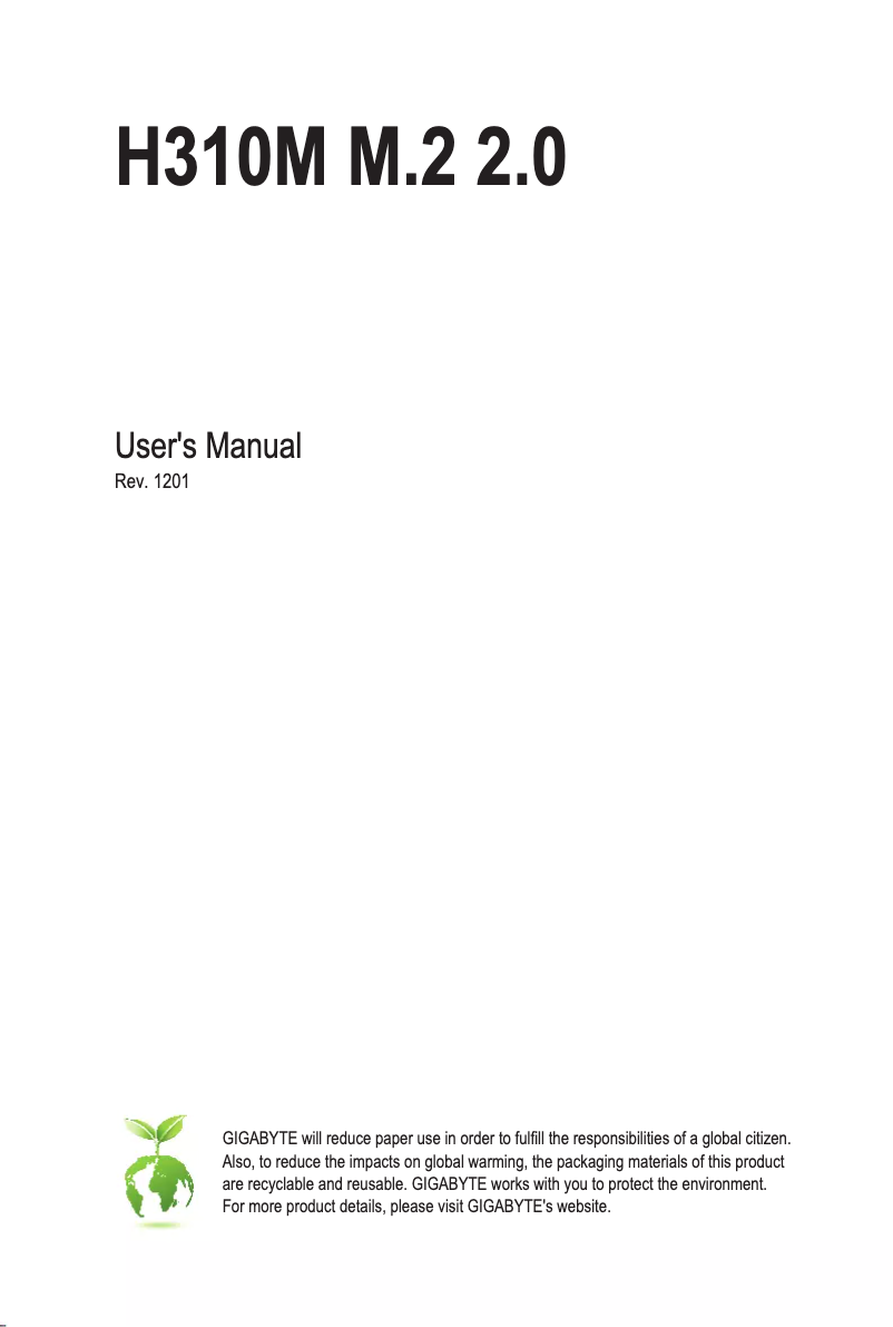 Page 1 de la notice Manuel utilisateur Gigabyte H310M M.2 2.0