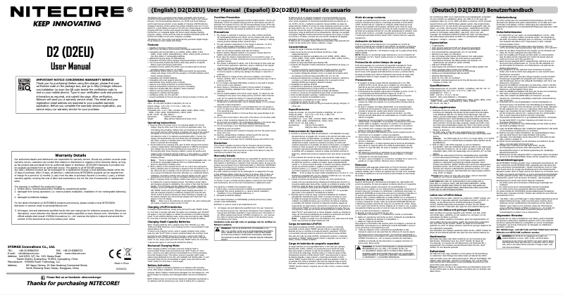 Page n°1 - Manuel utilisateur Nitecore D2