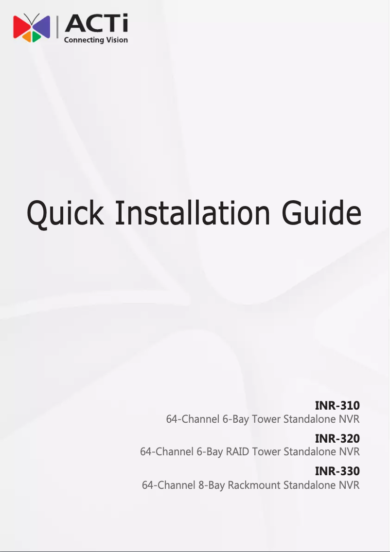 Page 1 de la notice Manuel utilisateur ACTi INR-320