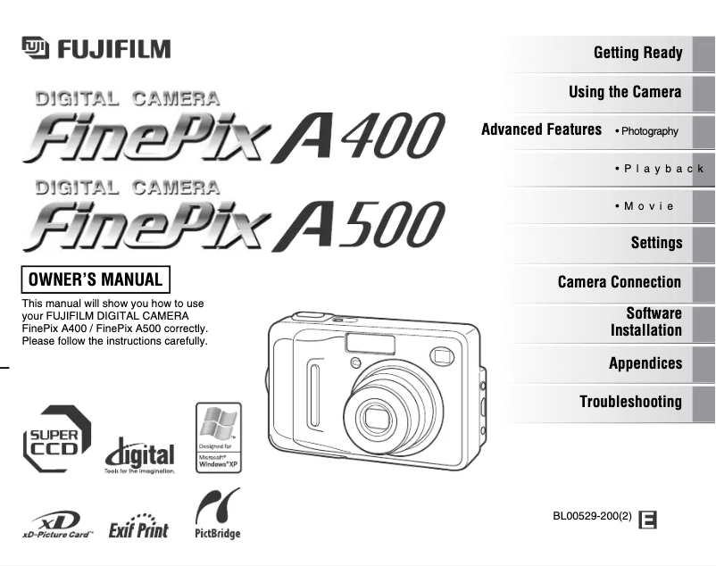 Page 1 de la notice Manuel utilisateur Fujifilm FinePix A400