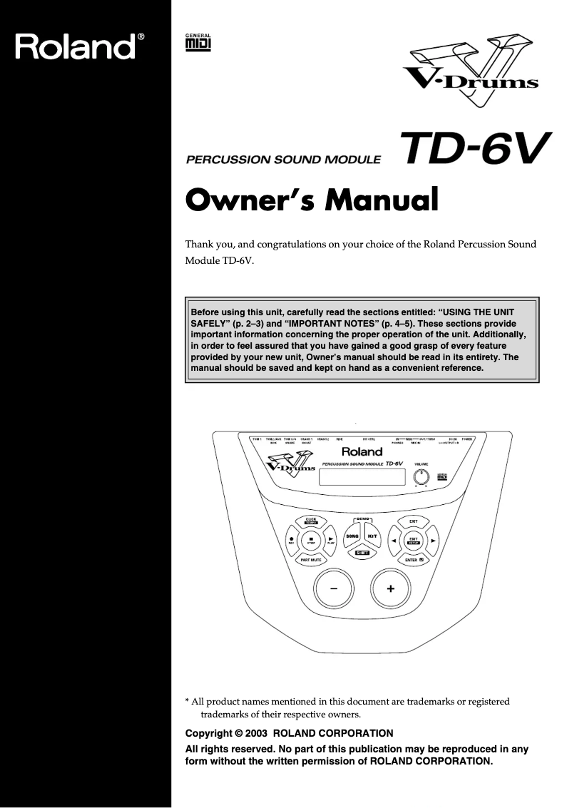 Page n°1 - Manuel utilisateur Roland TD-6S