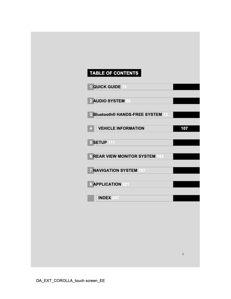 Image de la première page du manuel de l'appareil Corolla 2013 Navigation