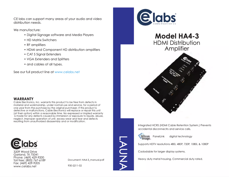 Page n°1 - Manuel utilisateur CE labs HA4-3