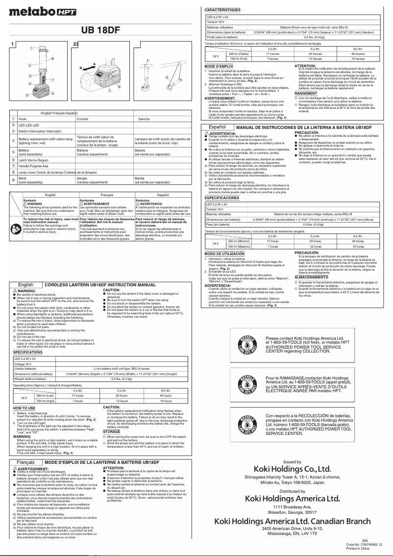 Page 1 de la notice Manuel utilisateur Metabo UB18DFQ4
