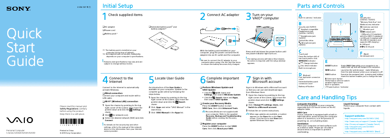 Page n°1 - Guide d'installation Sony Vaio SVS13135CDB