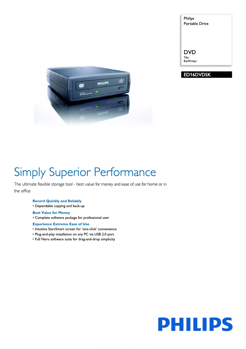 Page 1 de la notice Brochure Philips ED16DVDS