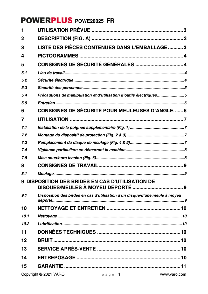 Page n°1 - Manuel utilisateur PowerPlus POWE20025