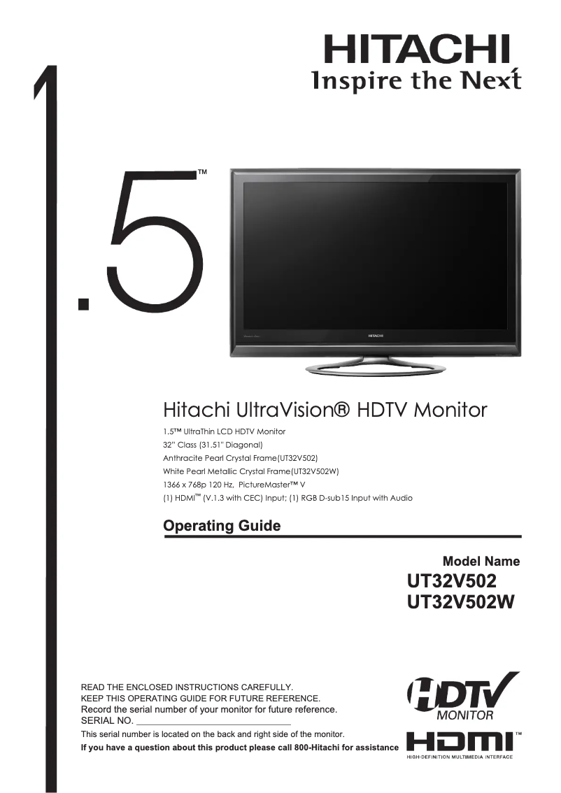 Page 1 de la notice Manuel utilisateur Hitachi UT32V502W