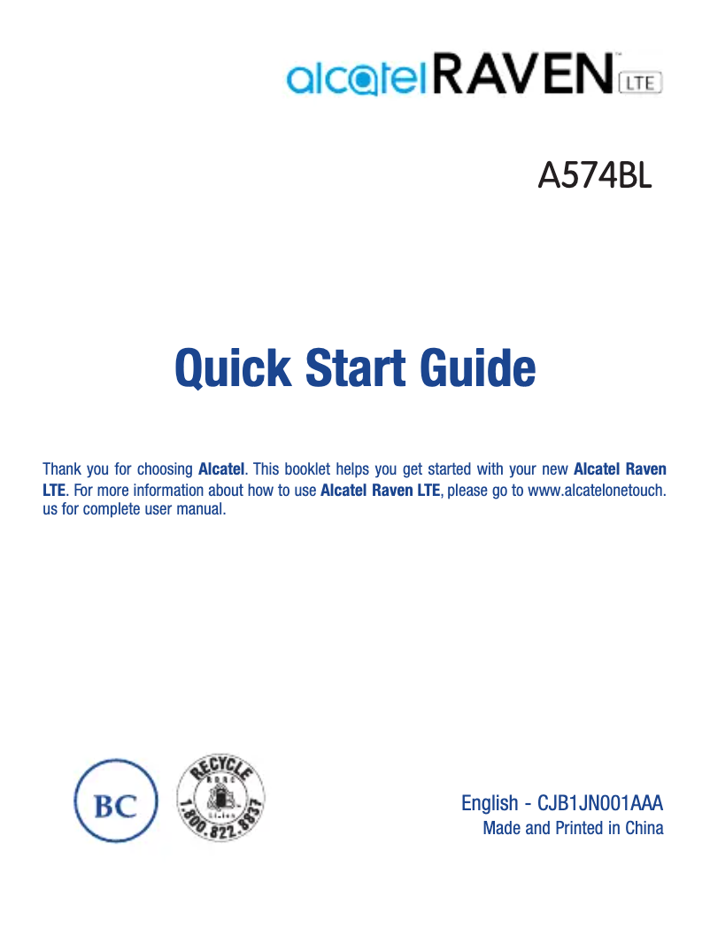 Page 1 de la notice Guide de démarrage rapide Alcatel Raven
