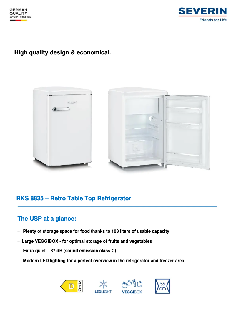 Page 1 de la notice Fiche technique Severin RKS 8835