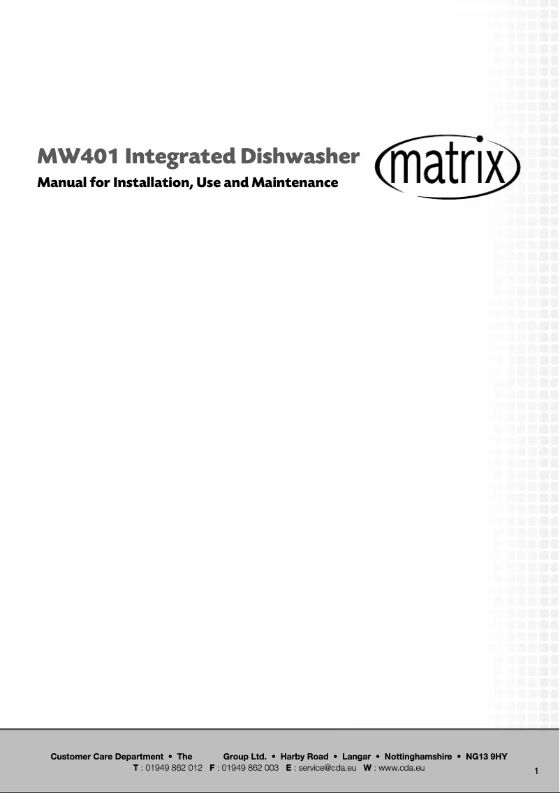 Page n°1 - Manuel utilisateur Matrix MW401