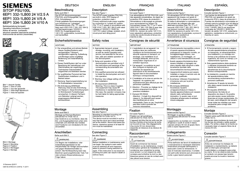 Page n°1 - Manuel utilisateur Siemens SITOP PSU100L