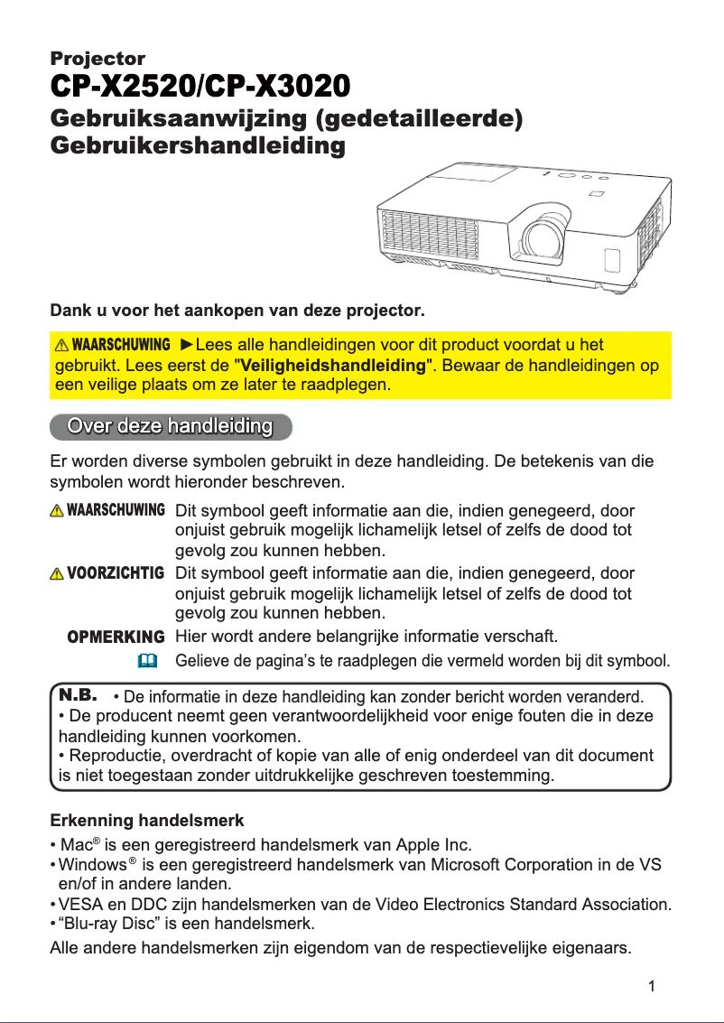 Page 1 de la notice Manuel utilisateur Hitachi CP-X3020EF