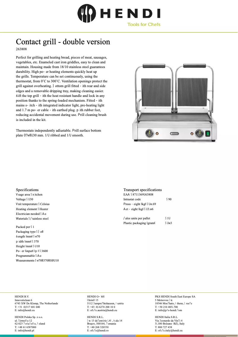 Page 1 de la notice Fiche technique Hendi 263808