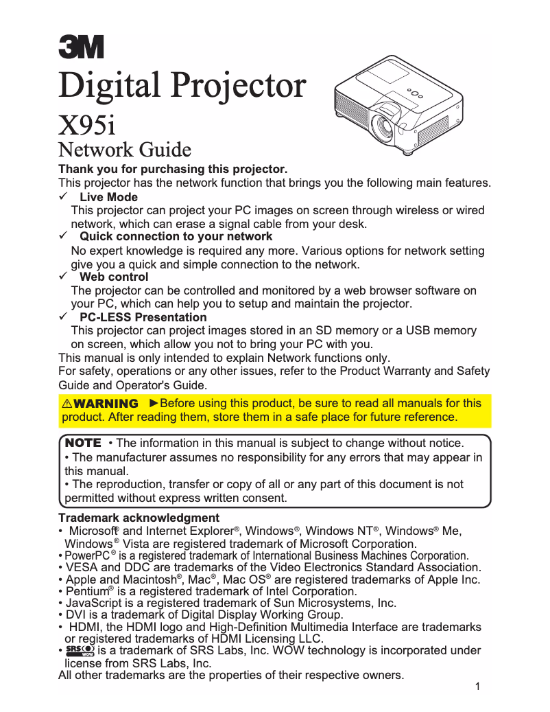 Page 1 de la notice Manuel utilisateur 3M X95i