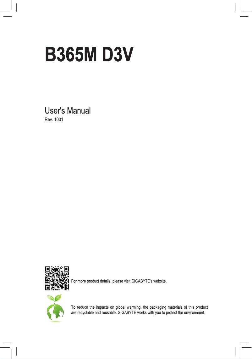 Page n°1 - Manuel utilisateur Gigabyte B365M D3V