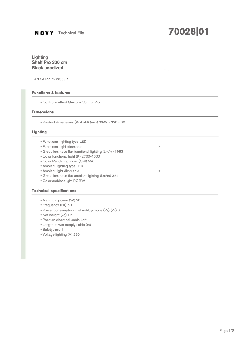 Page 1 de la notice Fiche technique Novy Shelf Pro 70028