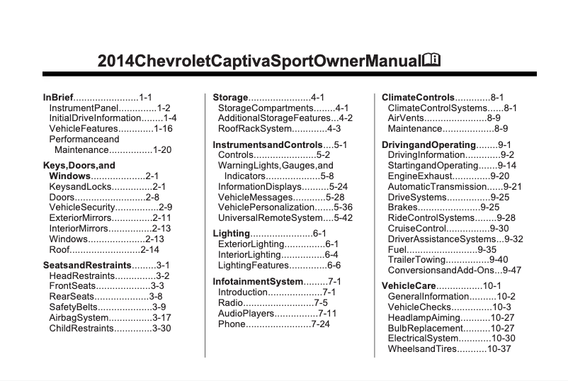 Page 1 de la notice Manuel utilisateur Chevrolet Captiva Sport (2014)