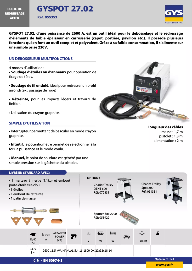 Page 1 de la notice Fiche technique GYS Gyspot 27.02