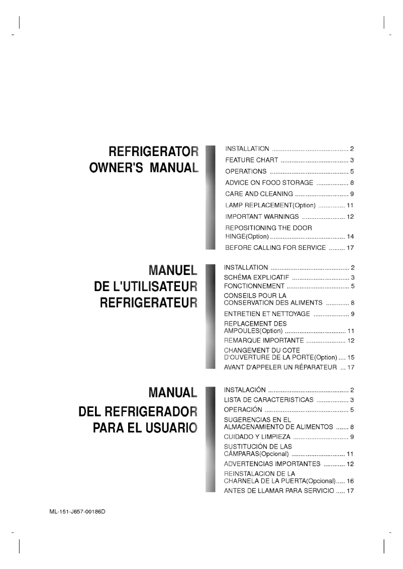 Page n°1 - Manuel utilisateur LG GR-151S