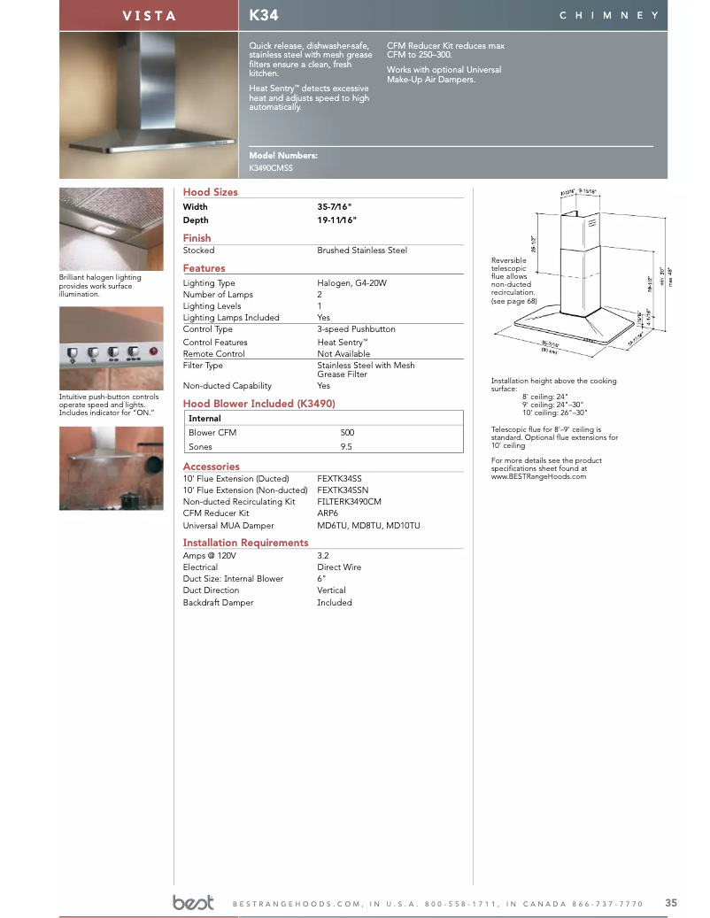 Page 1 de la notice Fiche technique Best Vista K3490CMSS