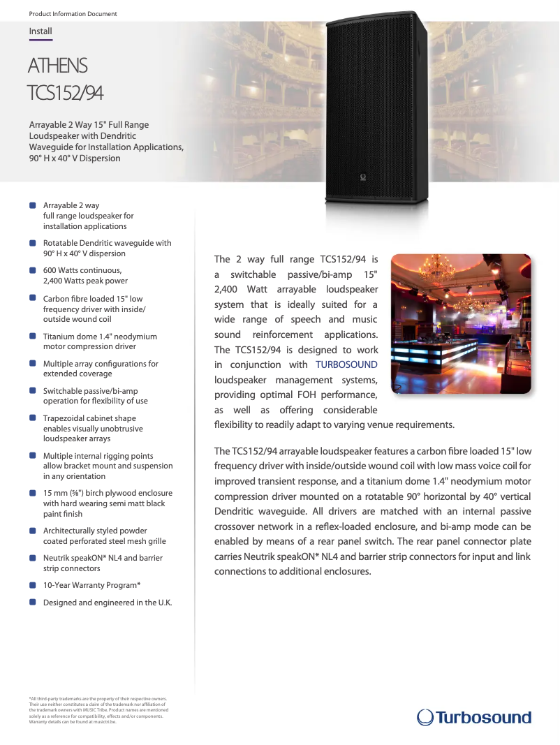 Page n°1 - Fiche technique Turbosound TCS152/94