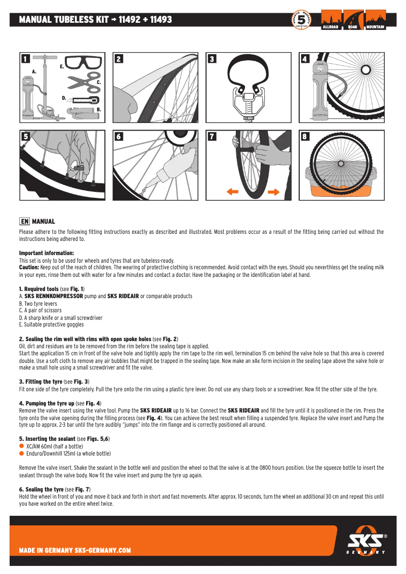 Page 1 de la notice Manuel utilisateur SKS Tubeless KIT