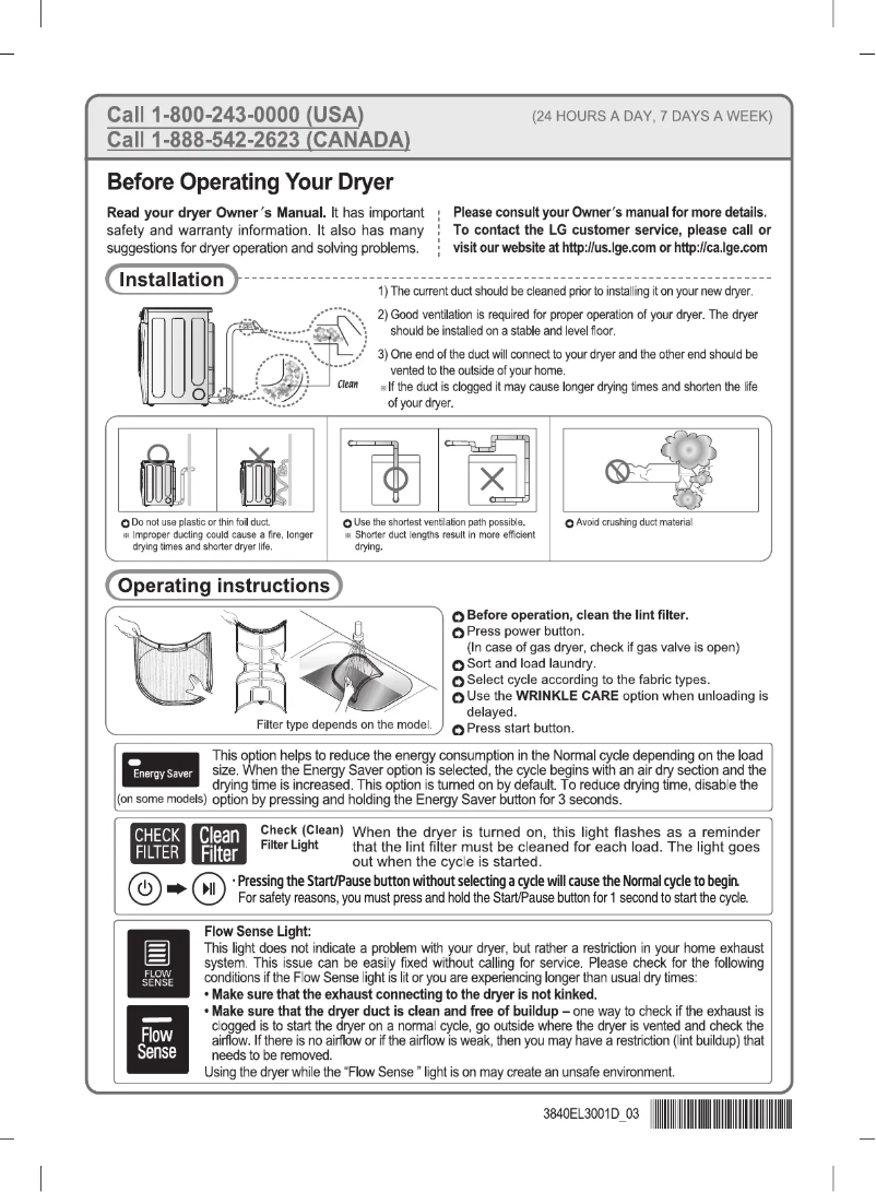 Page n°1 - Guide d'installation LG DLG6101M