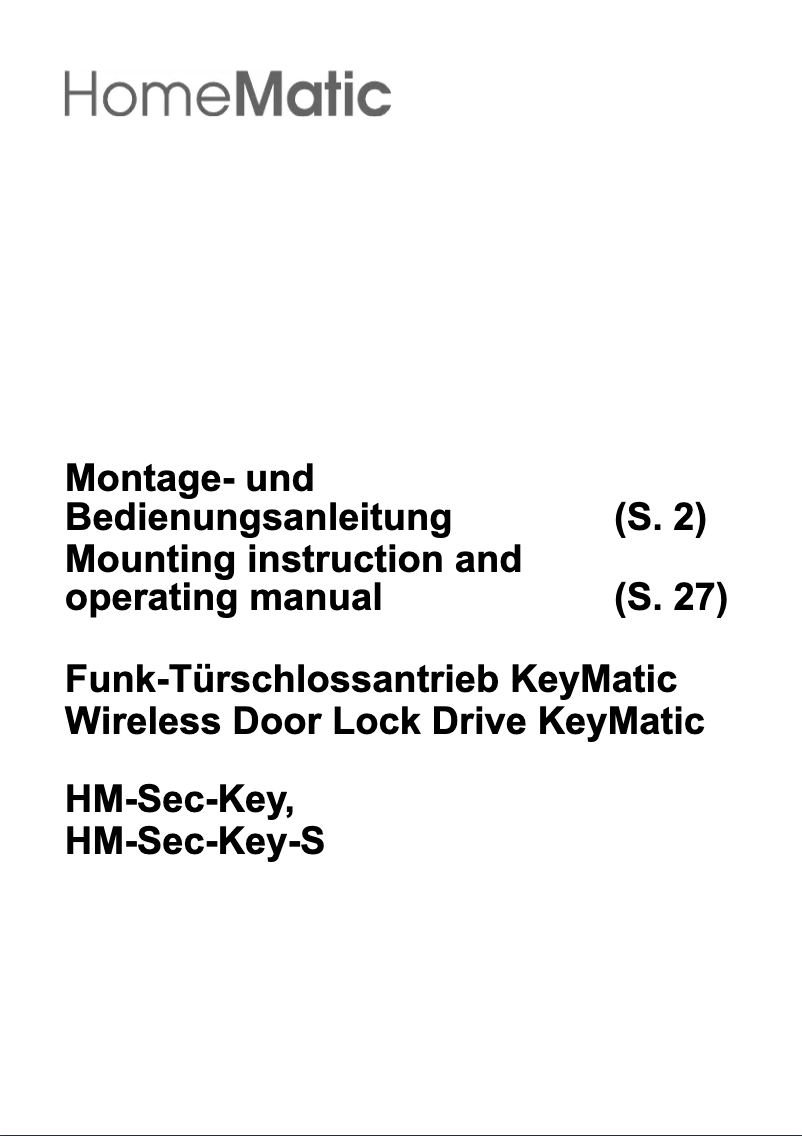 Page n°1 - Manuel utilisateur eQ-3 eQ-3 AG HM-Sec-Key
