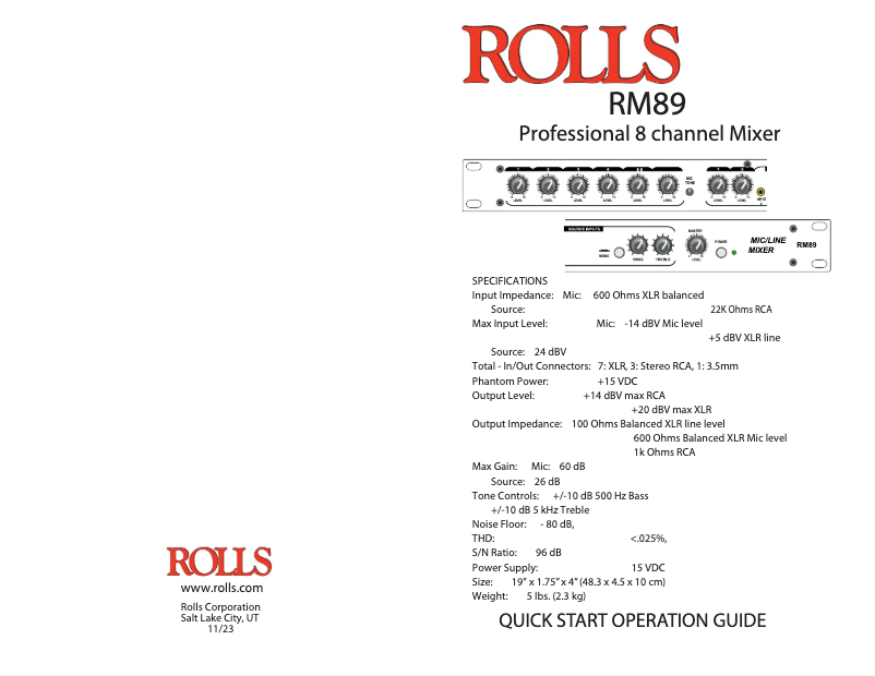 Page 1 de la notice Manuel utilisateur Rolls RM89