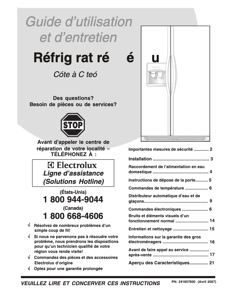 Page n°1 - Manuel utilisateur Frigidaire FGTC2349KS