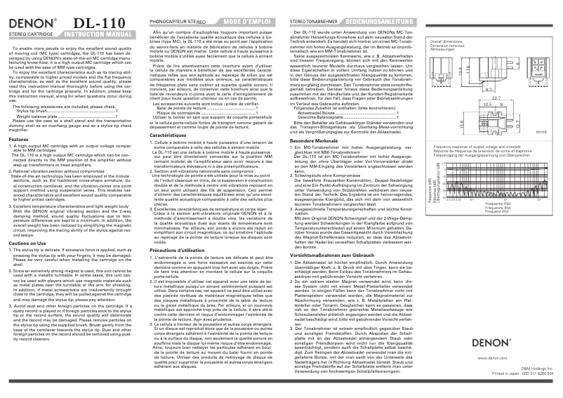 Page n°1 - Manuel utilisateur Denon DL-110
