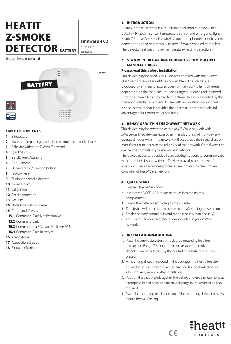 Page 1 de la notice Manuel utilisateur Heatit Z-Smoke