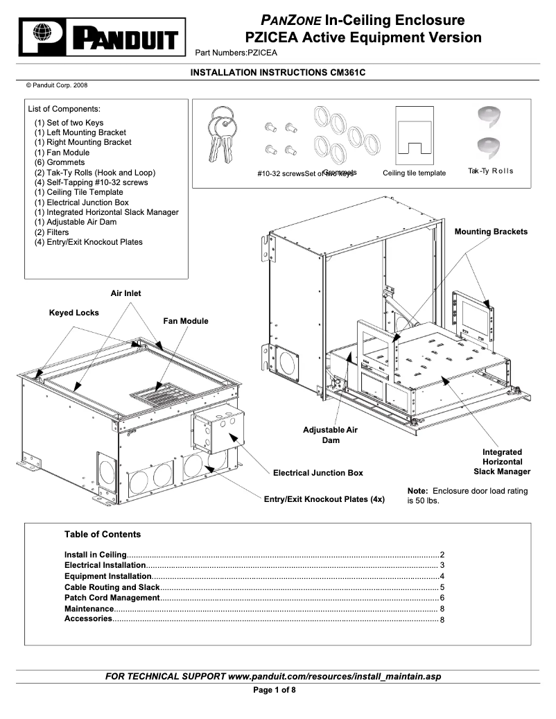 Page n°1 - Guide d'installation Panduit PZICEA