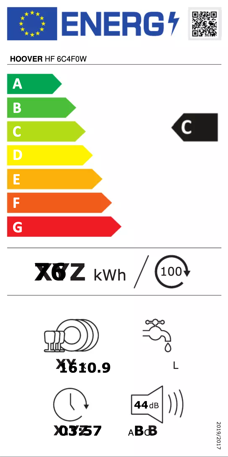 Page 1 de la notice Label énergétique Hoover HF 6C4F0W