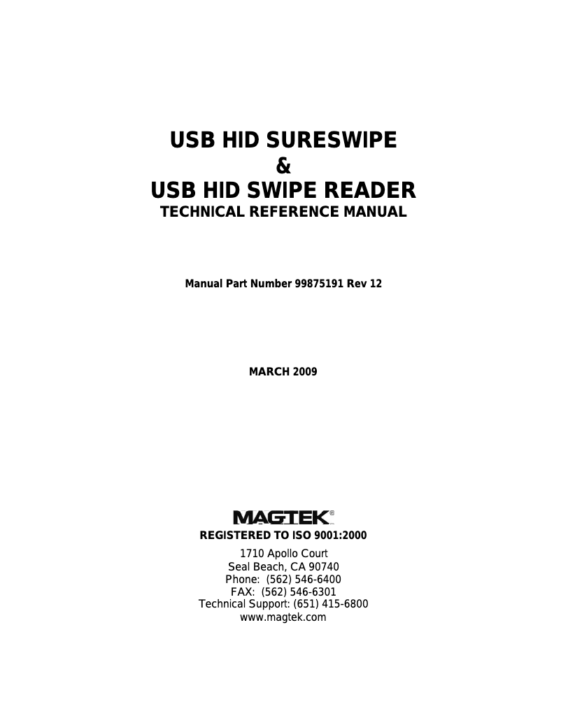 Page 1 de la notice Manuel utilisateur MagTek Mini Swipe Reader (USB)